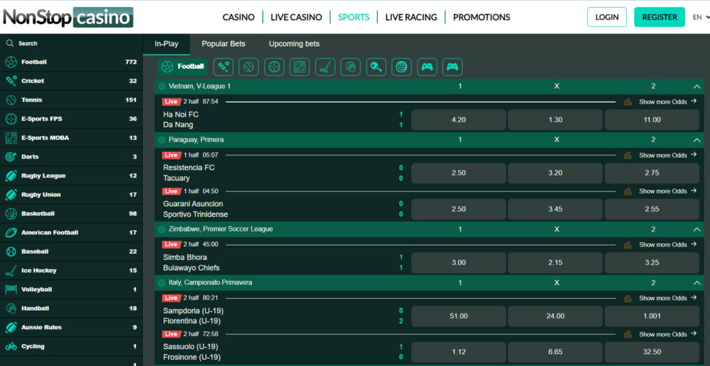 Sport betting at NonStop Casino