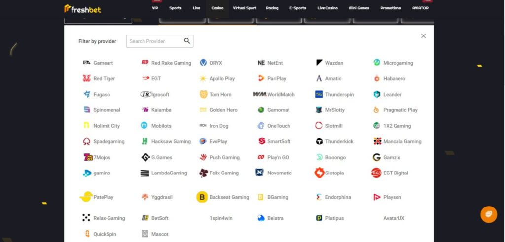 Explore Freshbet Casino providers
