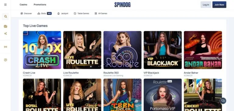 Explore Spindog Casino live games
